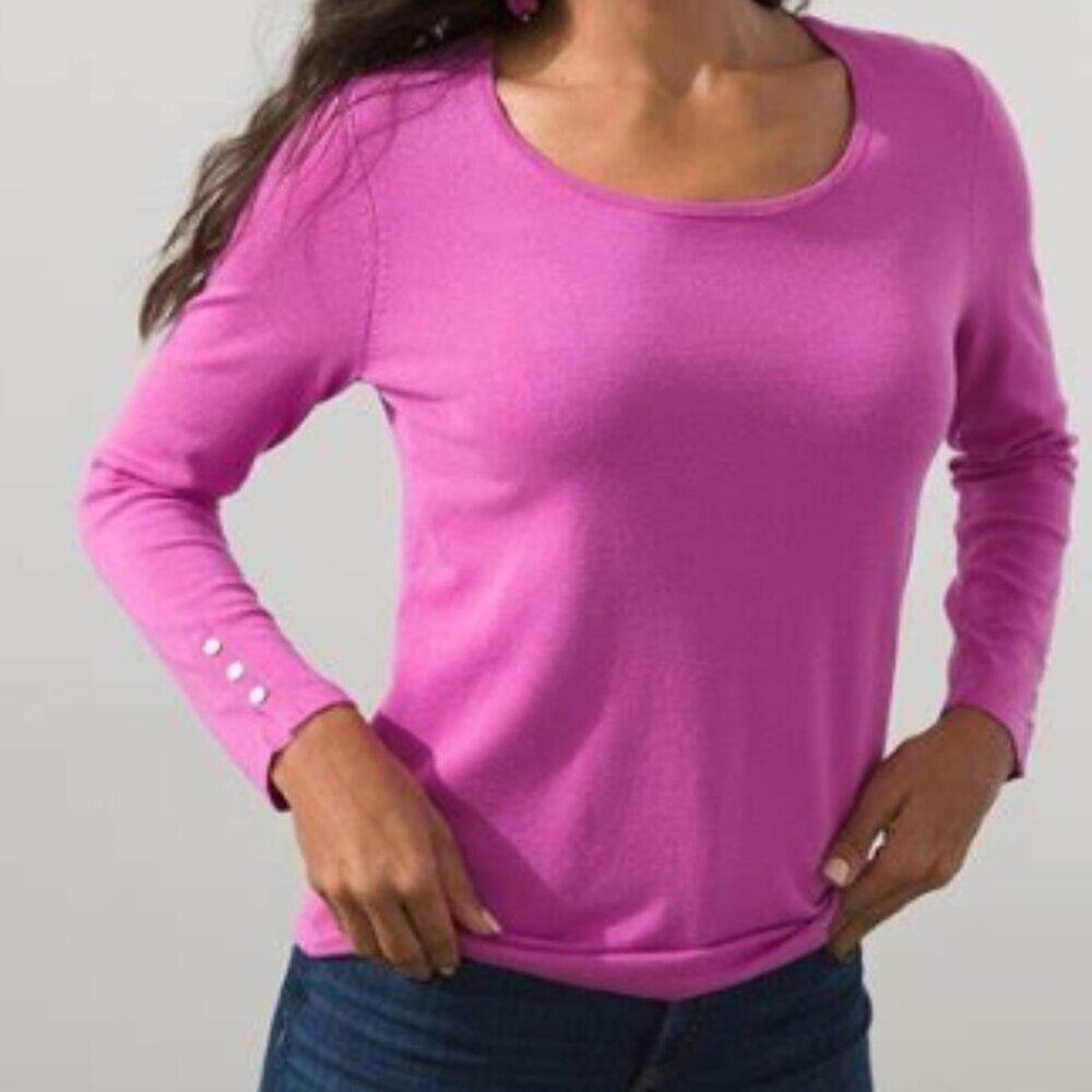 CHICO'S Spun Rayon Button Detail Sweater In Orchid Blossom